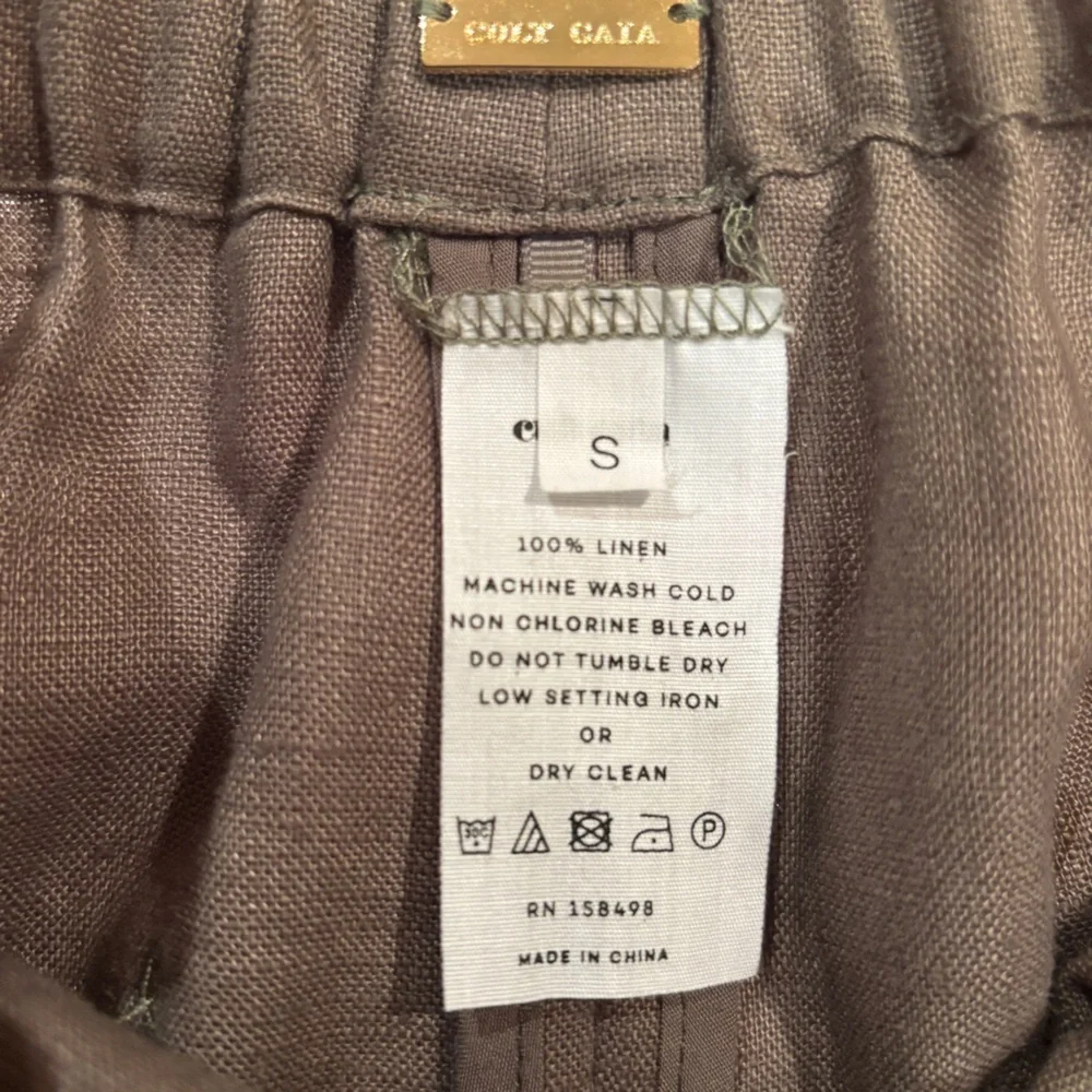 CULT GAIA - Olive Green Linen High-Rise Pants - Small - Picture 8 of 8